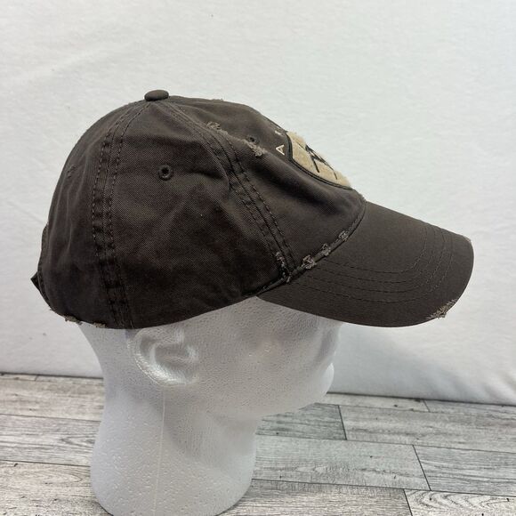 Ariat Men's Distressed Adjustable Strap Back Cap Hat Brown EUC - Picture 5 of 10